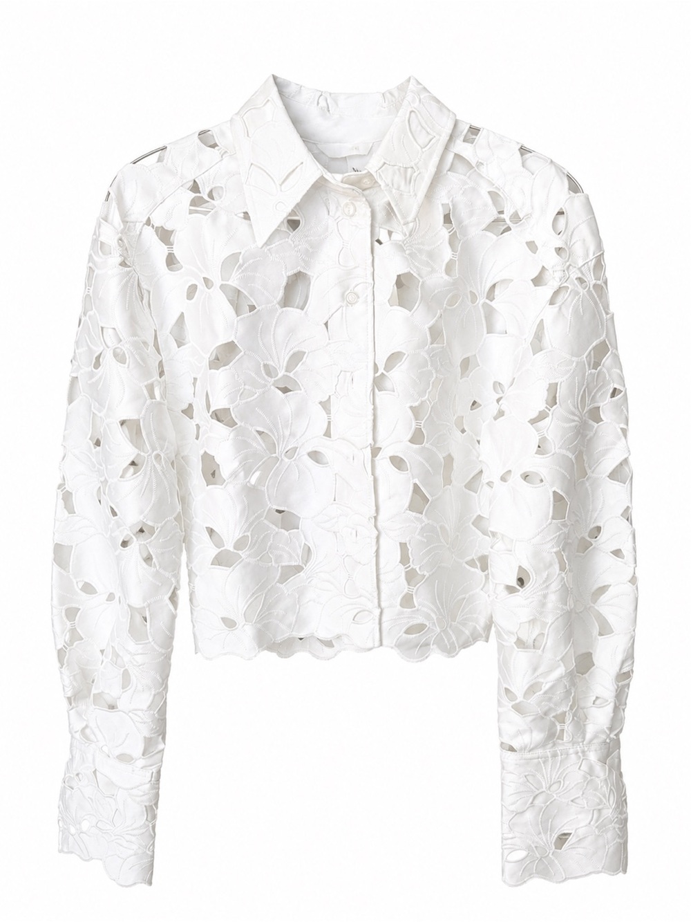 H&M White Floral Cutout Lace Button-Front Blouse